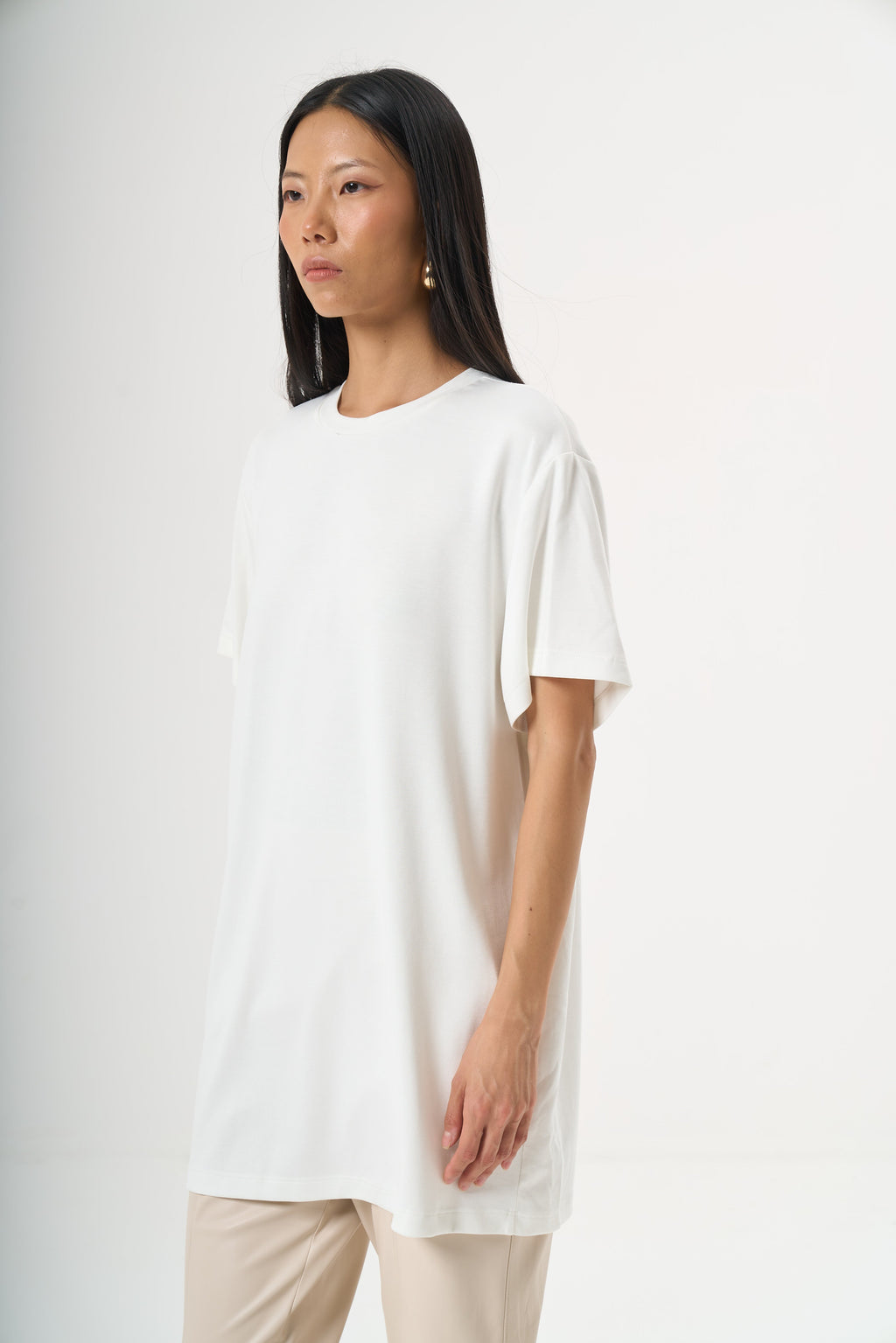 Kısa Kol Düz T-Shirt Beyaz — Görsel 3