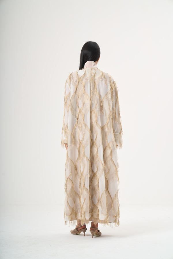 Püskül Jakarlı Abaya Bej — Görsel 5