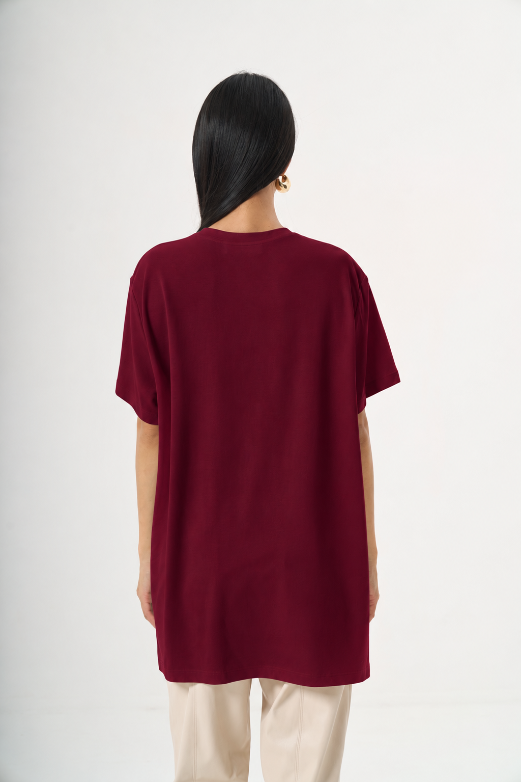 Kısa Kol Düz T-Shirt Bordo — Görsel 3