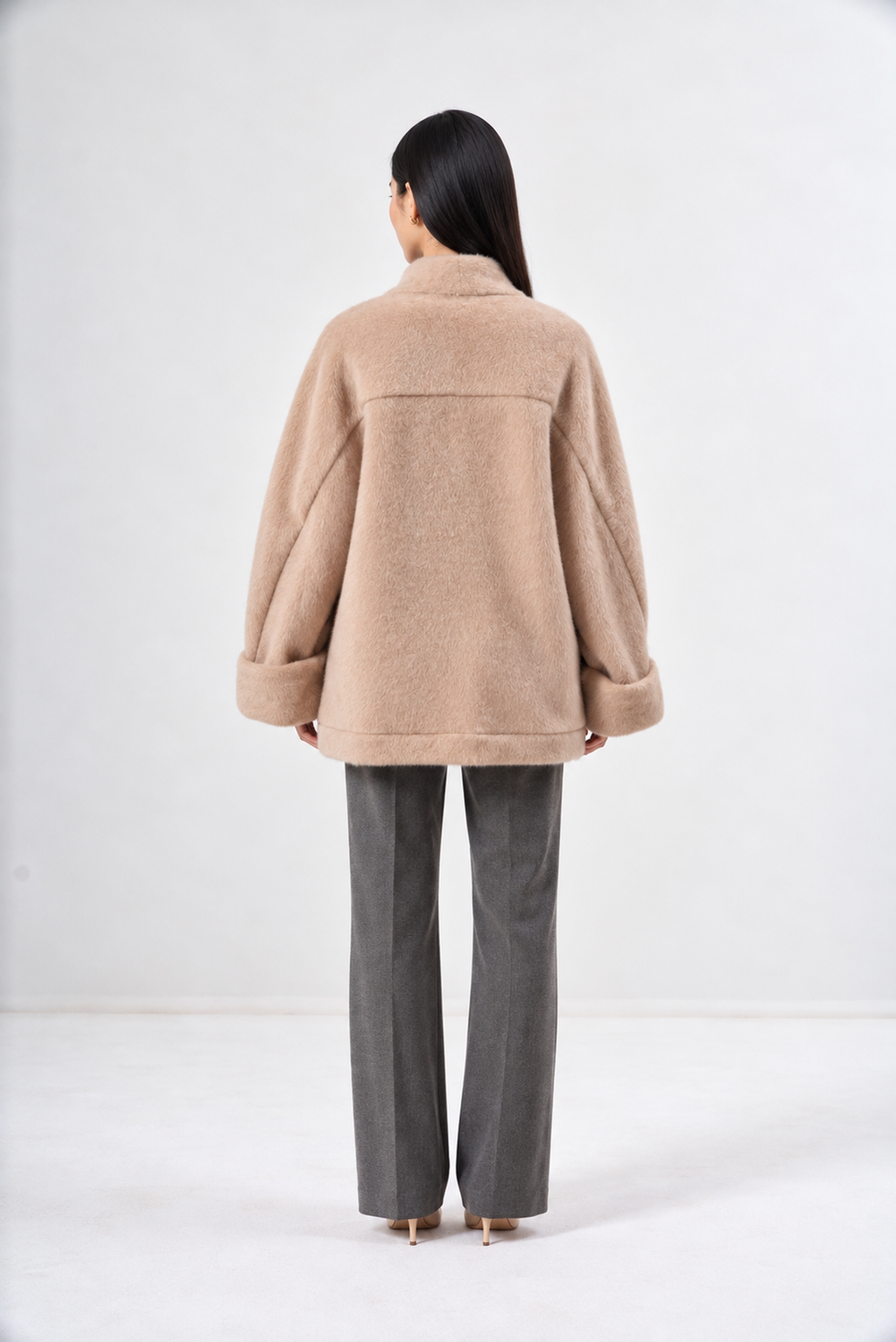 Peluş Oversize Ceket Pudra