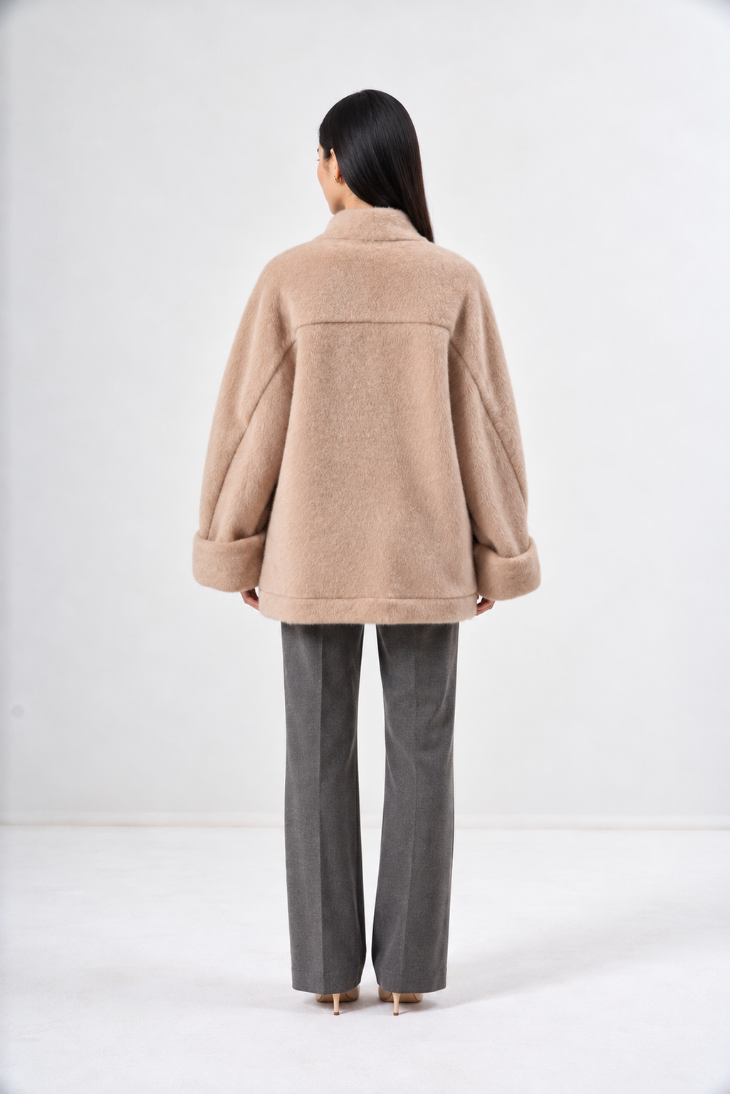 Peluş Oversize Ceket Pudra