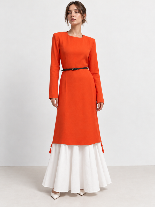 Eteği Poplin Twill Elbise Nar Çiçeği — Görsel 2