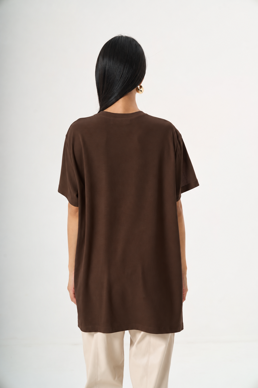 Kısa Kol Düz T-Shirt Kahve — Görsel 3
