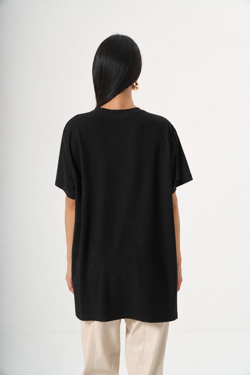 Kısa Kol Düz T-Shirt Siyah — Görsel 3