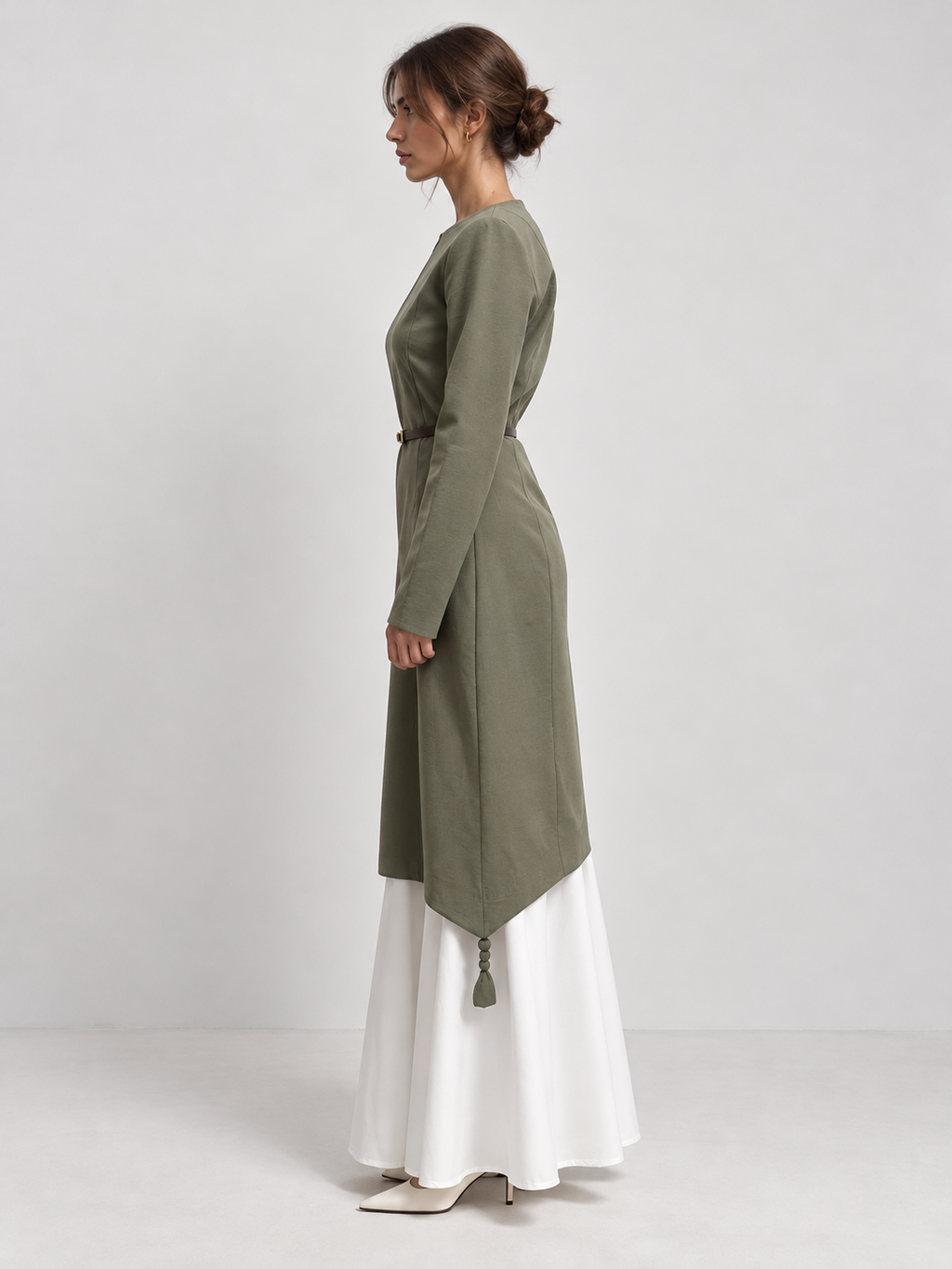 Eteği Poplin Twill Elbise Yeşil — Görsel 1