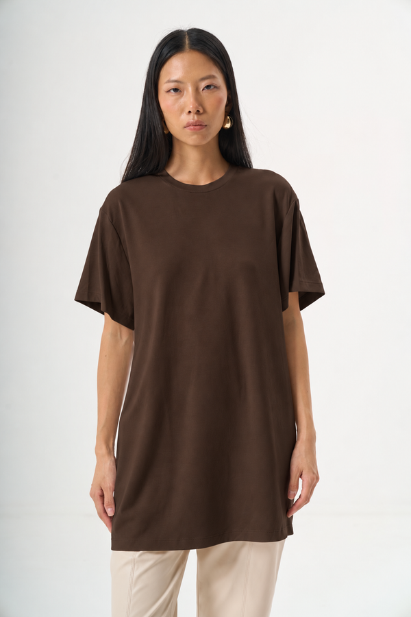 Kısa Kol Düz T-Shirt Kahve — Görsel 1