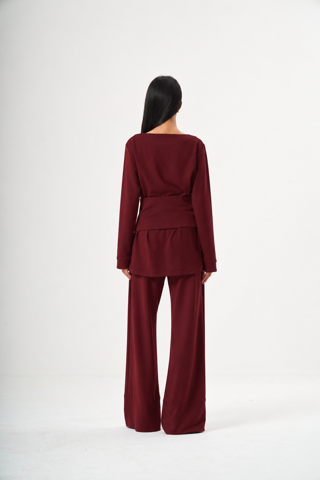 Beli Korsajlı Sweatshirt Takım Bordo — Görsel 3
