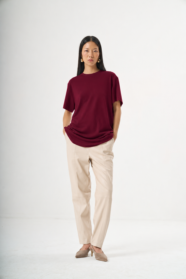 Kısa Kol Düz T-Shirt Bordo — Görsel 2