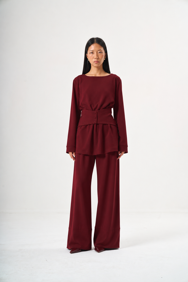 Beli Korsajlı Sweatshirt Takım Bordo — Görsel 2