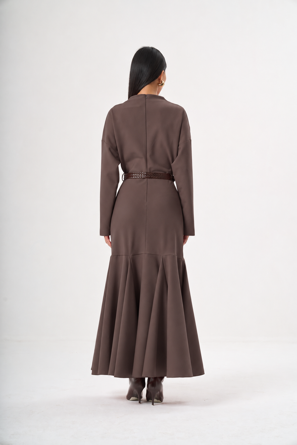 Eteği Kuplu Yarasa Kol Elbise