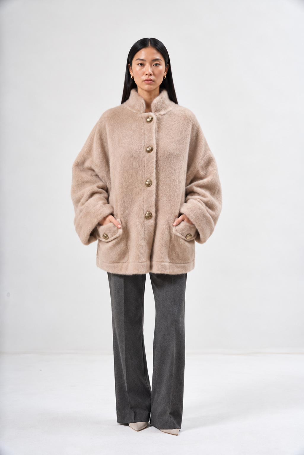 Peluş Oversize Ceket Pudra Ürün ikincil görseli