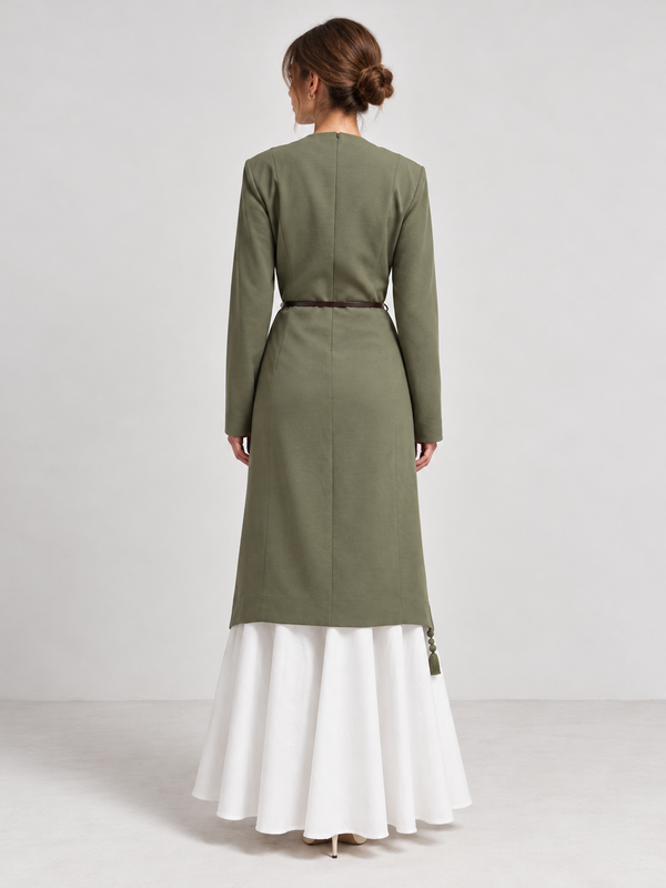 Eteği Poplin Twill Elbise Yeşil — Görsel 4