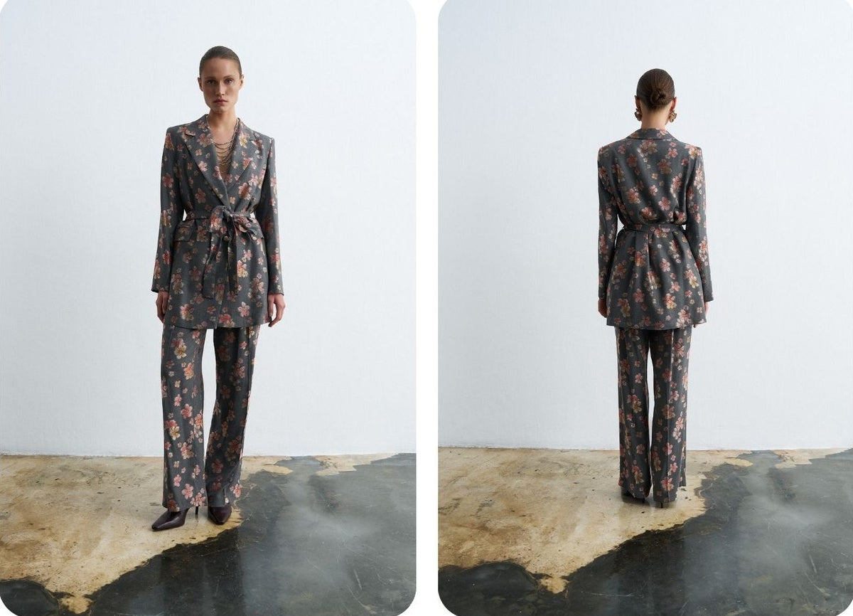 Jakarlı Mini Çiçekli Oversize Ceket - VUU Official Ceket